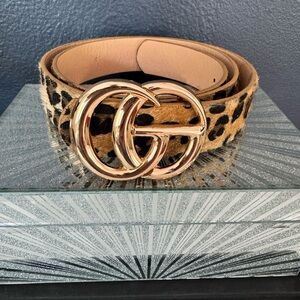 Leopard Print Belt with Gold Buckle